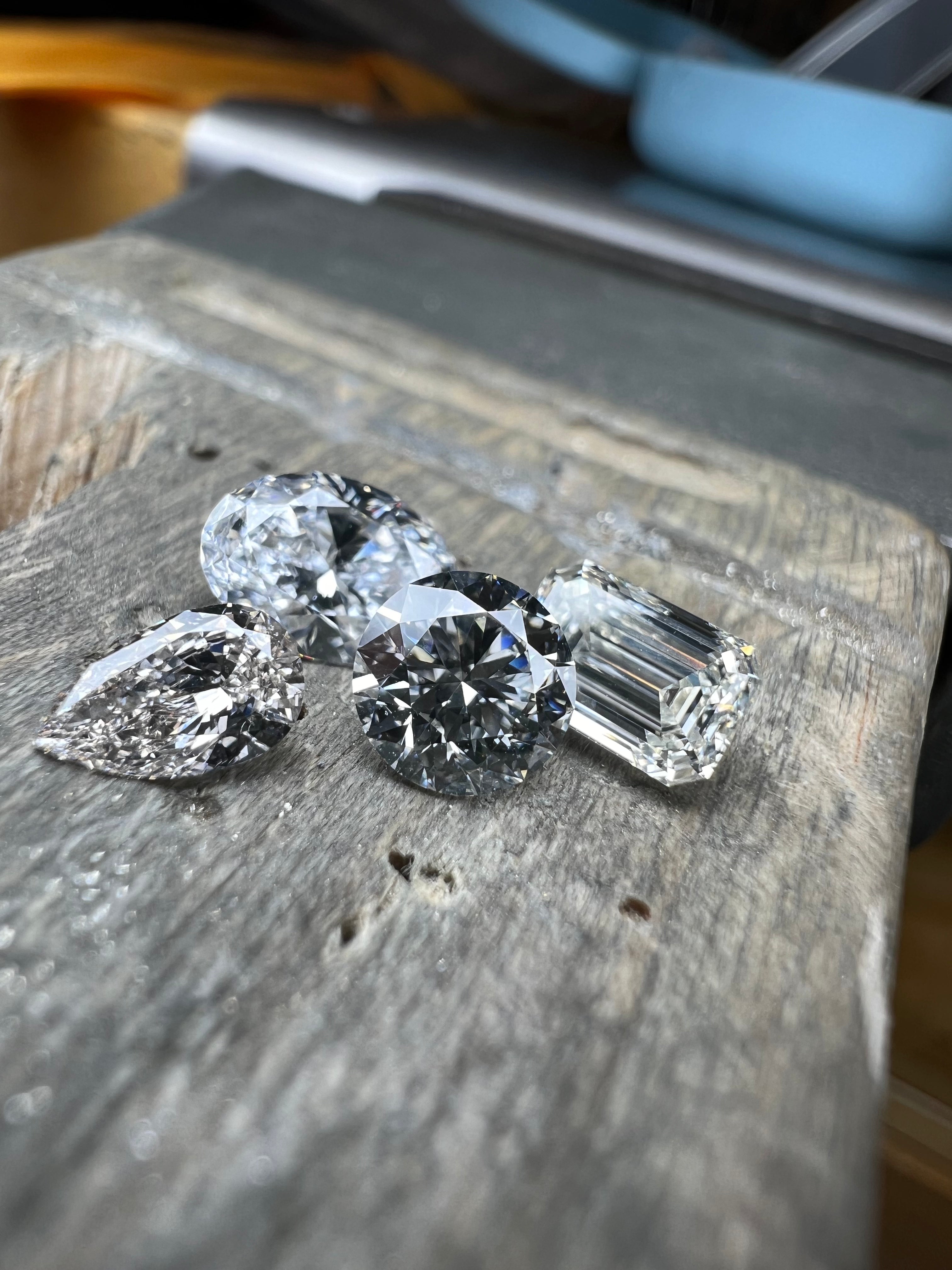 Diamond gemstones on a table