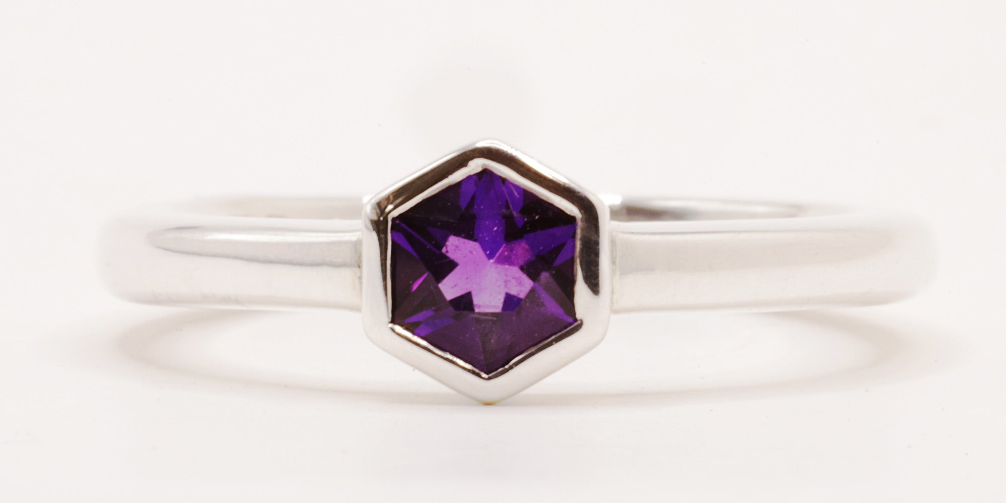 Hexagon Amethyst Ring (Sterling Silver)