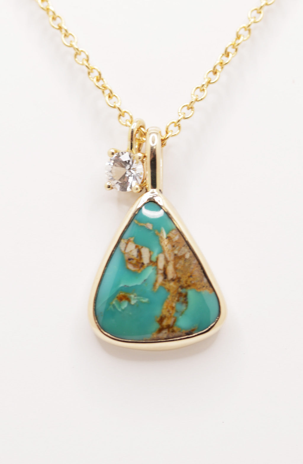 Royston Turquoise White Sapphire Pendant Set (14K Yellow Gold)