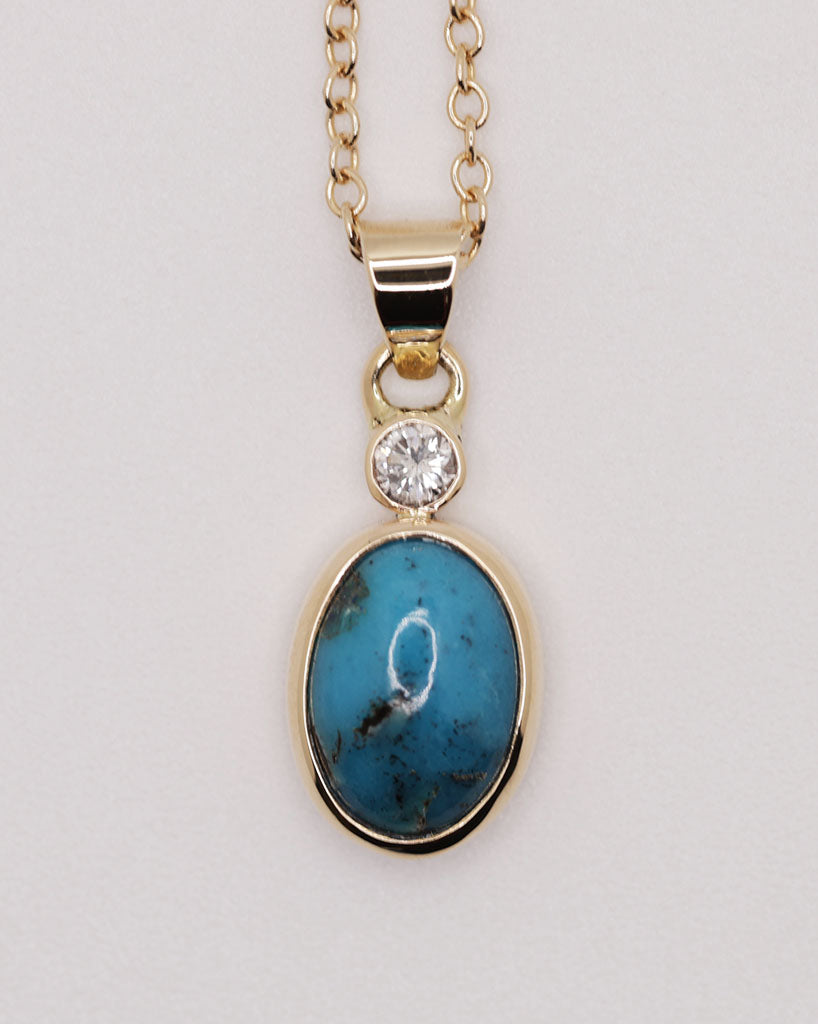 Turquoise and Diamond Pendant (14K Yellow Gold)