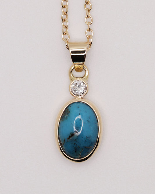 Turquoise and Diamond Pendant (14K Yellow Gold)