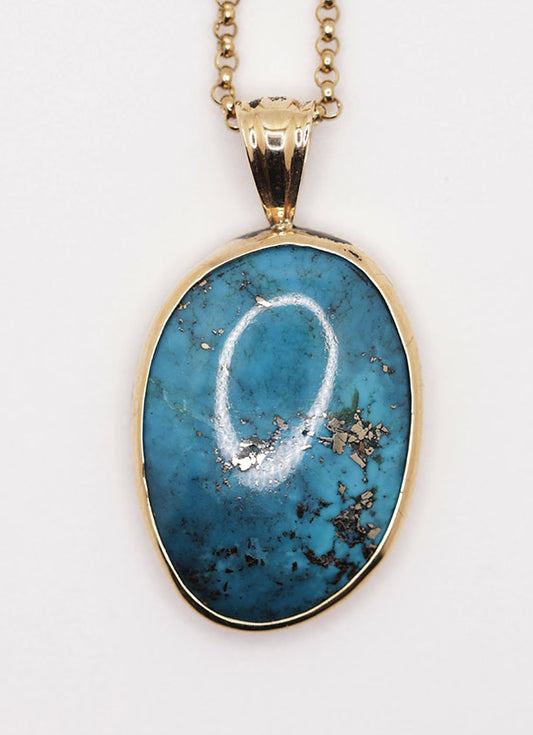 Kingman Turquoise Pendant (14K Yellow Gold)